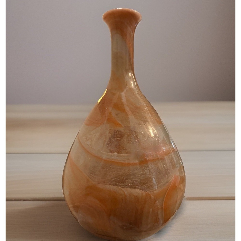 12" Tall Orange Swirl Glass Vase Recycled Ecoglass Spain PERFECT CONDITION